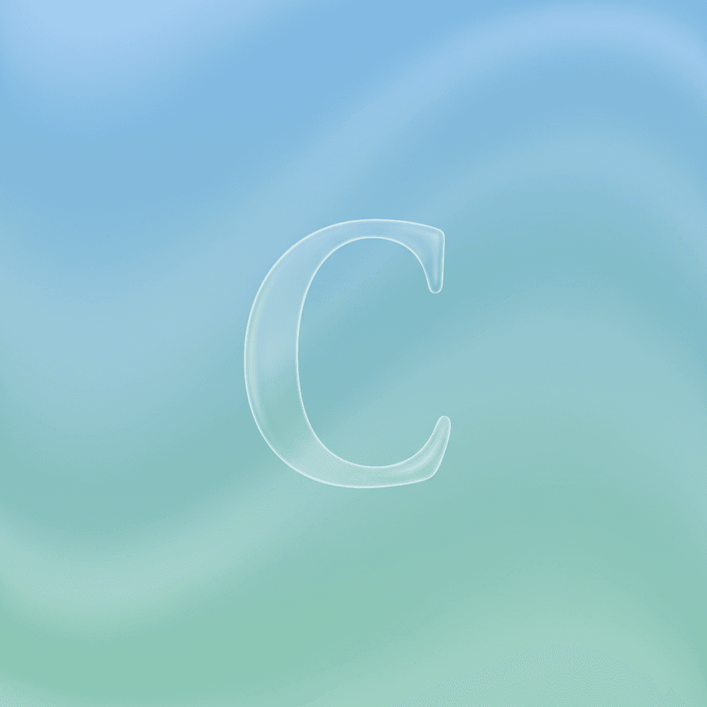 Elegant letter 'C' on a calming gradient background symbolizing peace